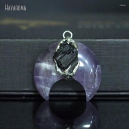 Pendant Necklaces 10Pcs Black Tourmaline Amethysts Crystal Soldered Crescent Moon Claw Boho Witch Handmade Raw Ore Jewelry PM48636