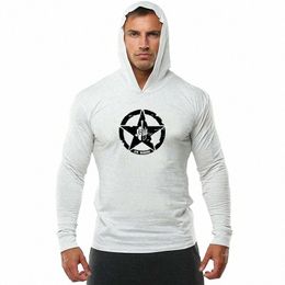 men's Fi Sportswear Fitn Hooded T-Shirt Mens Lg Sleeve Bodybuilding Tee Shirt Man Gym Jogger Sweatshirt Workout Tshirt O5CW#