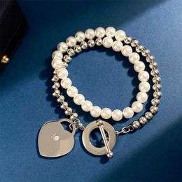Top Quality Designer Bangle Bracelets for Women Tiffin Titanium Steel Studded Diamond Heart Shaped Pendant Bangle Charm with Real Logo