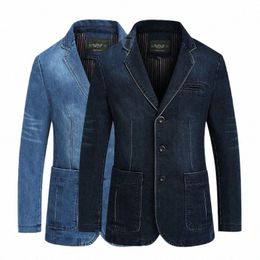 spring Autumn Retro Men Slim Suit High-quality Men Denim Jacket Fi Casual Denim Suit Jackets Bussin Men Cott Jean Suit h9eX#