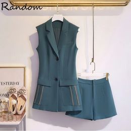 Office Ladies Elegant Two Piece Sets For Women Summer Sleeveless Notched Single Breasted Blazer Vest Coat Shorts Business Suit 240228