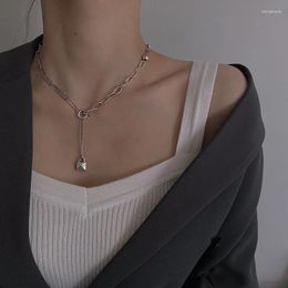 Chains WEIYUE S925 Sterling Silver Fashion Personality OT Buckle Lock Necklace Creative Clavicle Chain Tassel Pendant Sweater