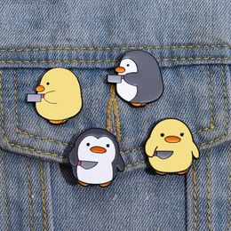 Cutie Killer Enamel Pins Chick Little Penguin Knife Brooches Lapel Badges Cartoon Fun Animal Jewellery Gift for Kids Friend