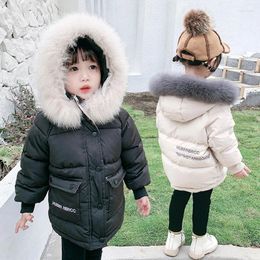 Down Coat 2024 Dong Kuan Girls Big Fur Collar Letters Korean Children Long Warm Thickened Cotton-Padded Jacket