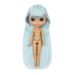 ICY DBS Blyth doll 16 bjd joint body pale Blue hair Straight Tan Skin siny face 30cm toy girls gift 240311