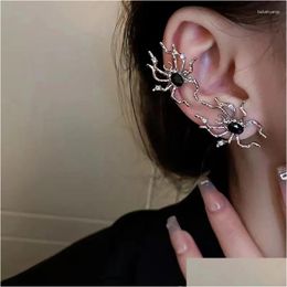 Clip-On Screw Back Backs Earrings 1Pair Vintage Punk Spider Zircon Clip For Women Goth Animal Black Crystal Dark Earring Jewellery Drop Ottuv