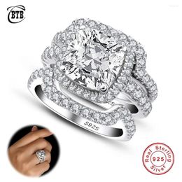 Cluster Rings 925 Sterling Silver Ring Luxury Diamond Jewellery 4ct Created Moissanite Wedding Anniversary Set For Women Fine