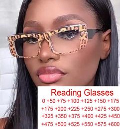 Sunglasses Leopard Rectangle Anti Blue Light Reading Glasses Women Designer Fashion Vintage Square Eyeglasses Magnifier 0 60Sung4723070