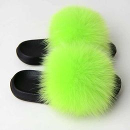 Slippers Slippers Fur Summer Womens Real Fox Slides Ome Furry Flat Sandals Non slip Fluffy Flip Cap Cute Plus Soes H2403266WUU