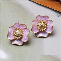 Stud Earrings Elegant Romantic Enamel Flower For Women Vintage Oil Painting Style Floral Earring Party Jewellery Gifts Drop Delivery Othwc