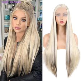 Europe America Womens lace front wig high temperature chemical Fibre gradient matte silk fake hair package hairpiece head cover