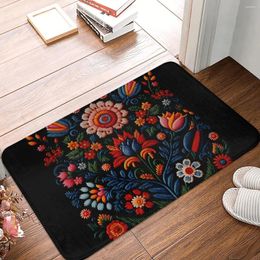 Carpets Mexican Portuguese Embroidered Flower Non-slip Doormat Colourful Darkness Bath Bedroom Mat Outdoor Carpet Flannel Pattern Decor