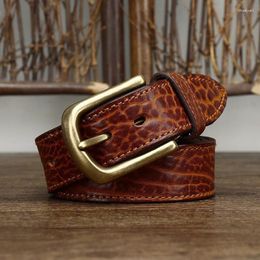 Belts 3.8CM High Quality Thick Retro Real Bison Hide Genuine Leather Belt Men Heavy Pin Buckle For Waist Male Cowskin Strap