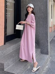 Party Dresses 2024 Summer Long Dress Women's Loose Split Solid Cut Sleeves Air Cotton Short Sleeve Large