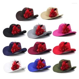 Berets Funny Party Hats Cowboy Hat Western Womens Adult Flower Feathers Fedora Costume Accessories DXAA