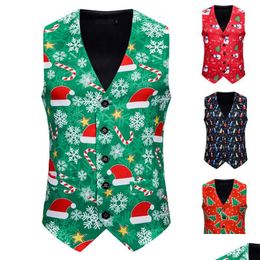 Men'S Vests Xmas Vest Mens Fashion Banquet Business Tank Tops Casual Christmas Printing Waistcoat Clothing Drop Delivery Apparel Outer Dh8Rx