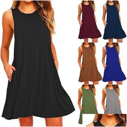 Basic Casual Dresses Designer Dress For Woman Summer Women Solid Sleeveless Mini Tank With Invisible Pockets White 5Xl Drop Delivery A Otc9H