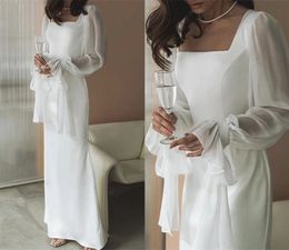 Elegant Wedding Dresses Puffy Chiffon Long Sleeves Simple Designer Bridal Gowns Floor Length Reception Party Robe Custom Made