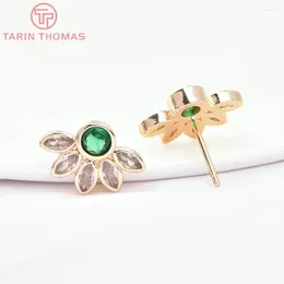 Stud Earrings (2063) 4PCS 14x10MM 24K Gold Color Brass Flower Shape High Quality Diy Jewelry Findings Accessories Wholesale