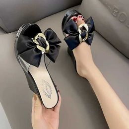 Slippers Slippers Wedge for Women Big Butterfly Decor Summer Sandals Comfort PVC Transparent Slides Platform High Heels H2403265Q95