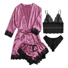 Bed Skirt Women's Lace Robe 4pcs Sleepwear Soft Comfortable And Breathable Spa Bathrobe For Women Girls Home El