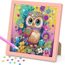Owl Painting with Frame, DIY Easy Kids Gem Kit Crafts for Girls and Boys Adult Beginners Diamond Art Kits Gift
