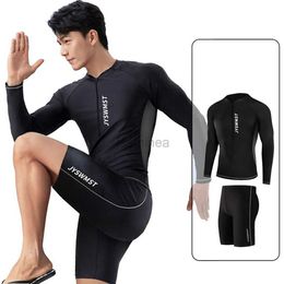 Swimwear New Men's Mens Quick-Drying Swimsuit Long-Sleeved Sun-proof Beach T-shirt Snorkeling Surfing Suit Water Sports Top 240327