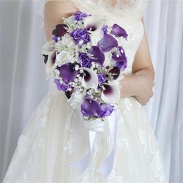 Decorative Flowers Wedding Bouquets White Purple Calla Lily Water Drop Waterfall Artificial For Anniversary Bridal Shower