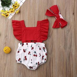 Clothing Sets 2pcs Born Baby Girl Ruffle Cherry Print Bodysuits Headband Sunsuit Outfits Summer Clothes