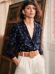 Women's Blouses 2024 Ladies Elegant Polka Dot Silk Lapel Long Sleeve Shirt