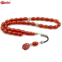 ALBASHAN Tasbih Natural 5A Red Agates with Red pendant Islam Muslim bracelet 33 45 66 51 99 100prayer beads stone Rosary 240315