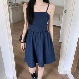 Age Reducing Design Oversized Fluffy Dress Stylish Season Denim Strap Thin Waist Slimming Effect Short Skirt Womens Summer Vibe