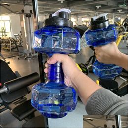 Water Bottle Gym Running Dumbbell Sport Large Capacity Fitness Bodybuilding Exercise Outdoor Bicycle Cam Cycling Drop Delivery Dhytw