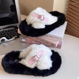 Slippers Flat Plush Autumn And Winter Cotton For Women Cartoon Korean Fashionable Outdoor Light Soft Slipper