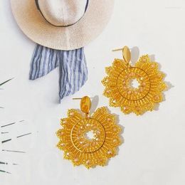 Dangle Earrings Rice Bead Sunflower Golden Originality Hand Knitting Roundness Bohemia Fashion Simple Alloy Beaded