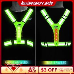 WEST BIKING Safety Reflective Vest USB Charge Adjustable Cycling Vest Warning Lights Reflective Vest Belt Fishing Sports Vest 240323