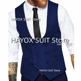 men's Slim Fit Suit Vest Double Breasted Herringbe Tweed Tank TopSleevel Jackets Vintage Tooling Tuxedo 71Xe#