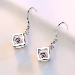 Dangle Earrings Silver Plated Female Jewellery Retro Simple Hollow Square Flash Zircon Wedding Engagement Accessories