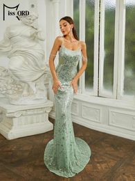 Casual Dresses Missord 2024 Spaghetti Green Sequin Mermaid Evening Elegant Beautiful Women's High Quality Luxury Dress