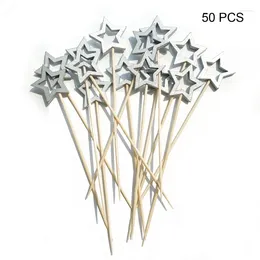 Disposable Flatware H55A 50 Pcs One Package Fruit Sticks Online Celebrity Hollow Pentagram Festival String Finger Fork Bamboos