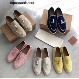Loro Piano LP LorosPianasl Charms Dress Highquality summer embellished Walk suede loafers shoe Beige Genuine leather comfort slip on flats mens women Luxury Design