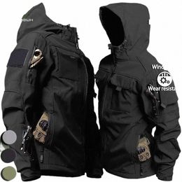 waterproof Tactical Jackets Men Military Shark Skin Soft Shell Multi-pocket Hooded Jacket Outdoor Army Wear-resistant Cargo Coat A1AE#