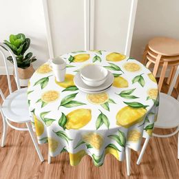 Spring Lemon Tablecloth Round 60 Inch Table Cloth Waterproof Fabric Farmhouse Tablecloths Decor for Holiday Home Party Picnic 240312