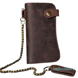 Men Leather Chain Wallet Card Holder Billfold Chequebook Trucker Biker Clutch214N