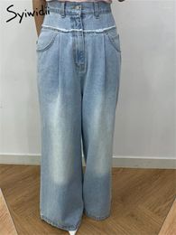 Women's Jeans Syiwidii Wide Leg For Women High Waisted Korean Fashion Baggy Casual Denim Pants Streetwear Vintage Bleached Y2k