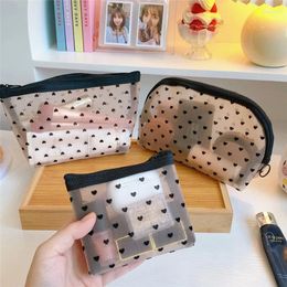 Storage Bags Clear Mesh Cosmetic Bag For Women Love Simple Wash Handbag Portable Makeup Organiser Coin Purse