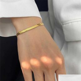 Charm Bracelets Fashion Stainless Steel Snake Chain Bracelet For Women Men Gold Sier Color Classic Jewelry Christmas Gift Drop Deliver Ot8U3