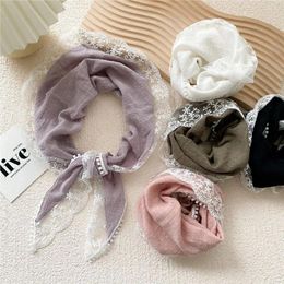 Scarves Cotton Linen Lace Hair Scarf Temperament Headband Solid Sweet Neckerchief Soft Wrap Band Triangle Women