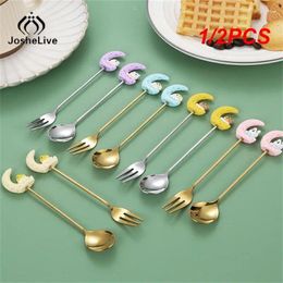 Forks 1/2PCS Coffee Mixing Spoon Tableware Kitchen Tool Moon Cake Fruit Cartoon Cute Fork Stainless Steel