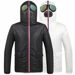 divertente giacca da uomo con cappuccio con occhiali giacche casual da uomo giacca Sun Protecti nuove giacche antivento cappello cappotto da uomo pelle abbigliamento A0T8 #